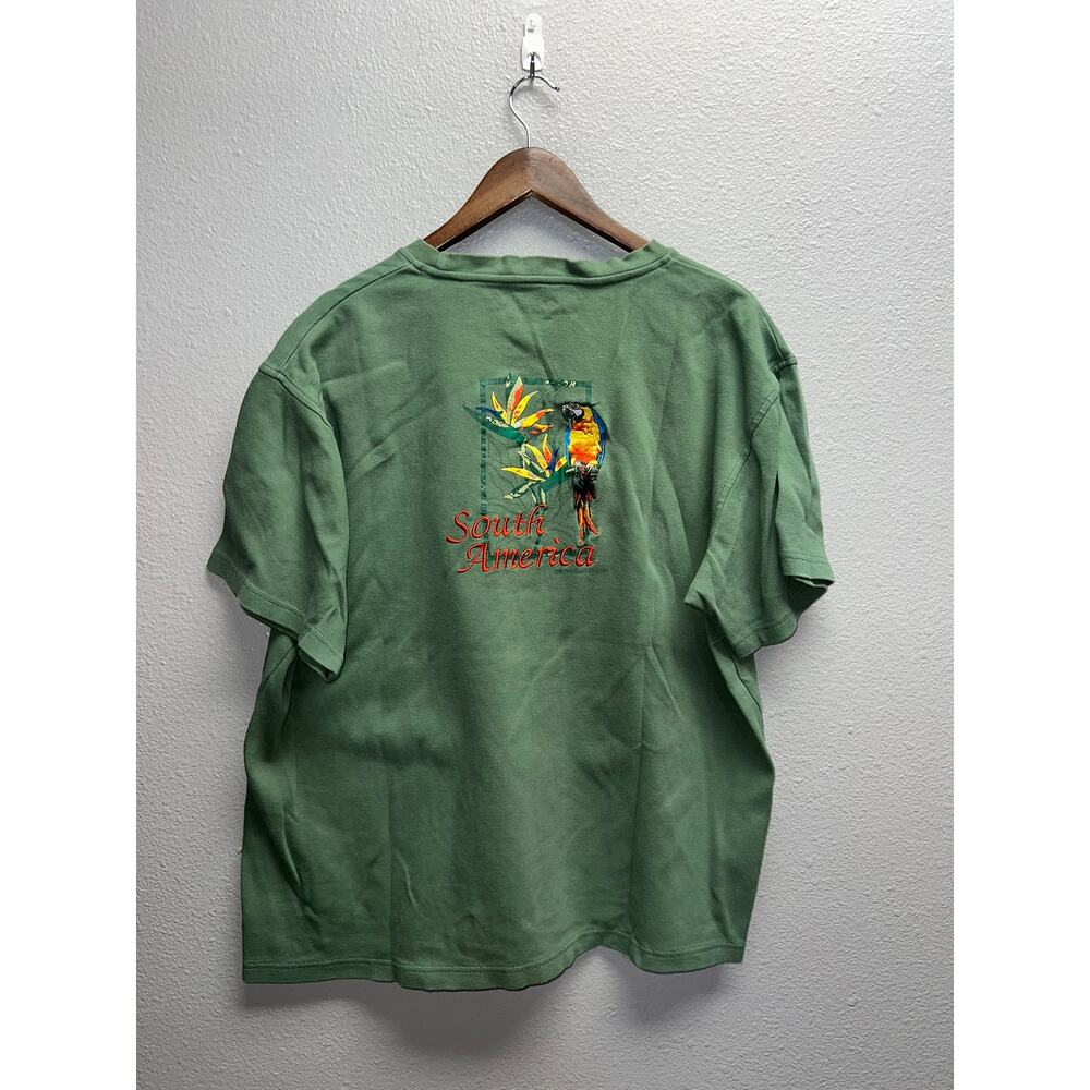 Princess Cruises Parrot Shirt South America Bird Embroidery Green Tee 2XL XXL